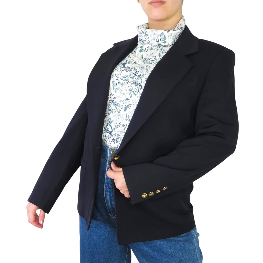 Austin Reed 90s Vintage Navy Blue Formal Blazer Jacket Gold Buttons Medium